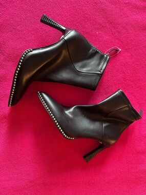 BCBG Women’s Black Studded Pointed-Toe Ankle Boots